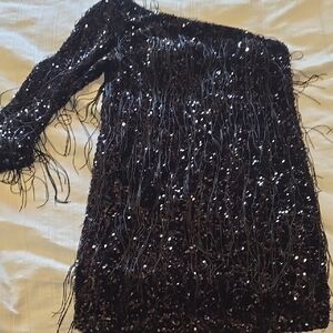 Black Sequin Fringe Dress